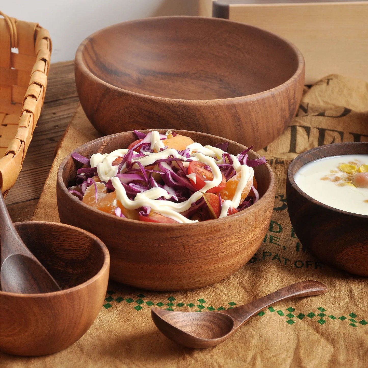 Acacia wooden salad bowls