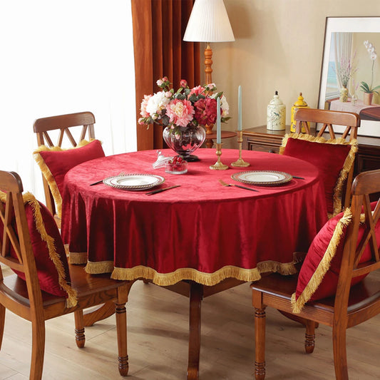 Luxury tassel red velvet table cloth