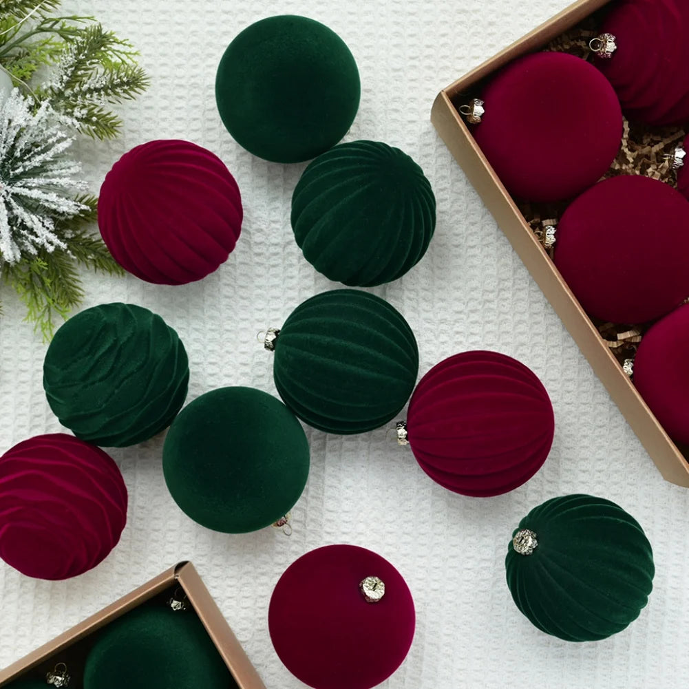 12Pcs/Box 8cm Christmas Velvet Ornament