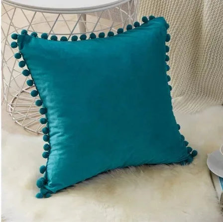 Velvet pom pom pillow cover