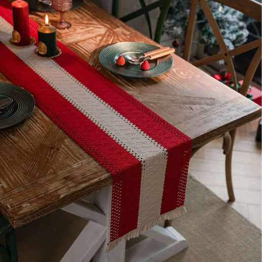 Linen cotton stitching table runner