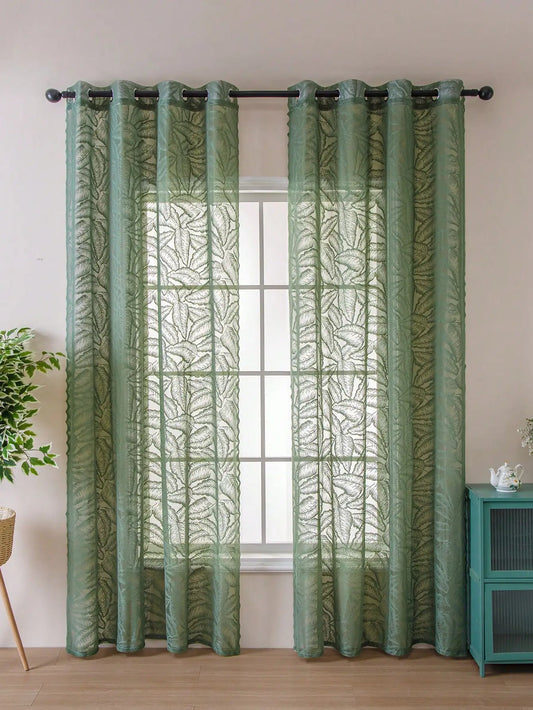 Green leaf sheer curtain