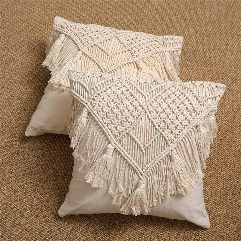 Macrame hand-woven thread pillow cover