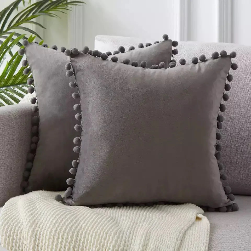 Velvet pom pom pillow cover