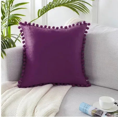 Velvet pom pom pillow cover