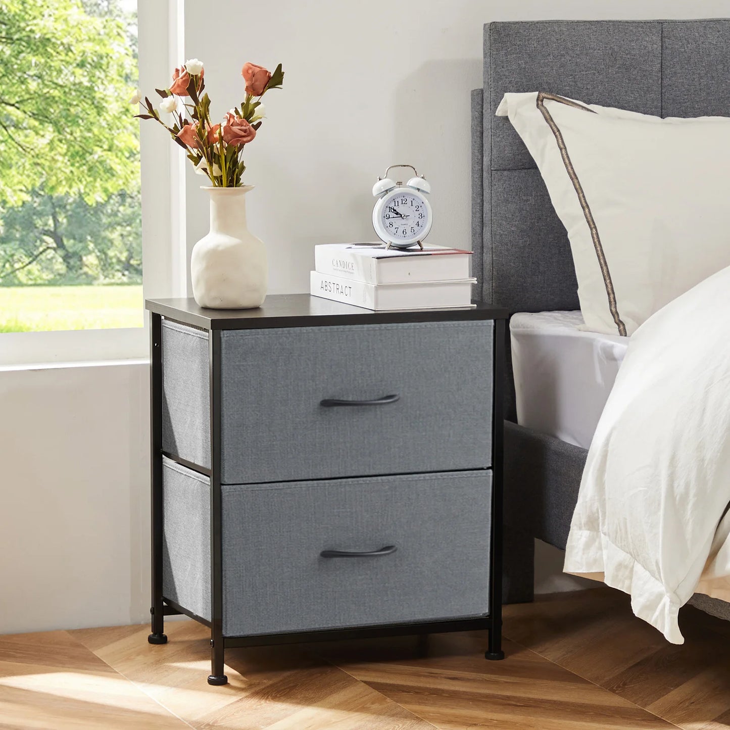 Nightstand With 2 Fabric Drawers