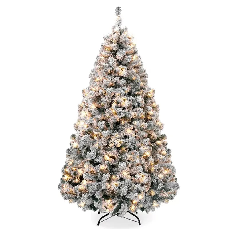 9ft Pre-Lit Artificial Christmas Tree, Premium PVC Snow Flocked Hinged Pine Tree