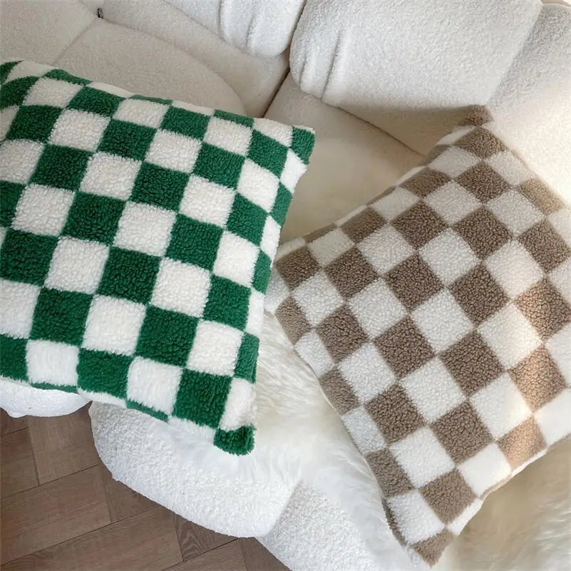 Fleece checkerboard cushion covers