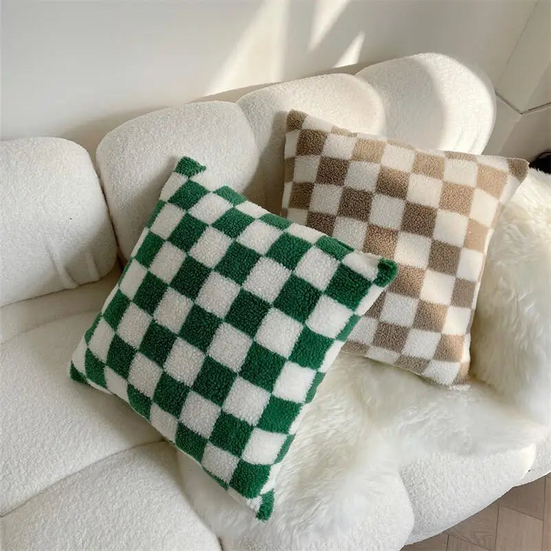 Fleece checkerboard cushion covers