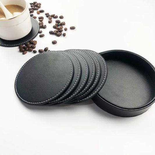 PU Leather round coaster set