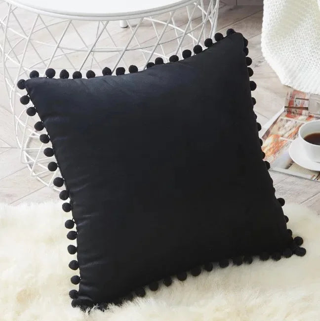 Velvet pom pom pillow cover