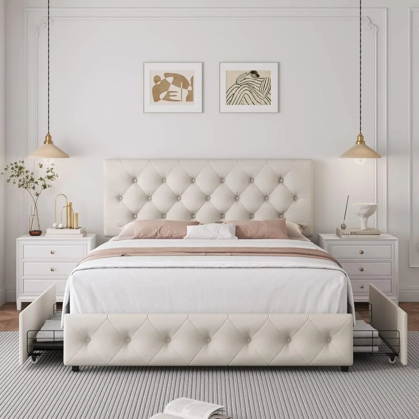 Queen Bed Frame with Storage Drawers