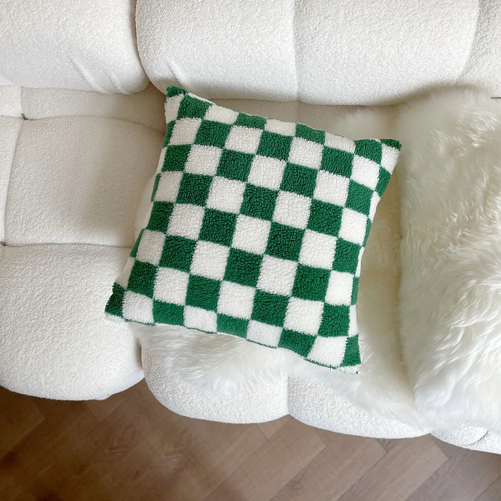 Fleece checkerboard cushion covers