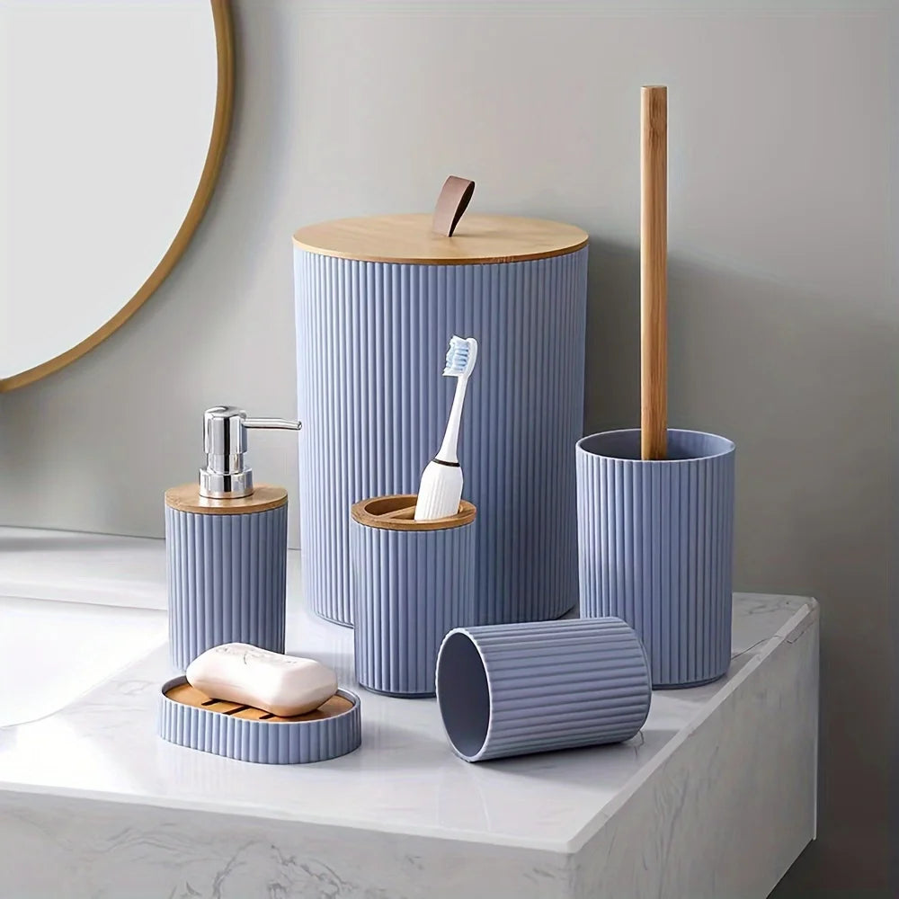 Bamboo wood bathroom set