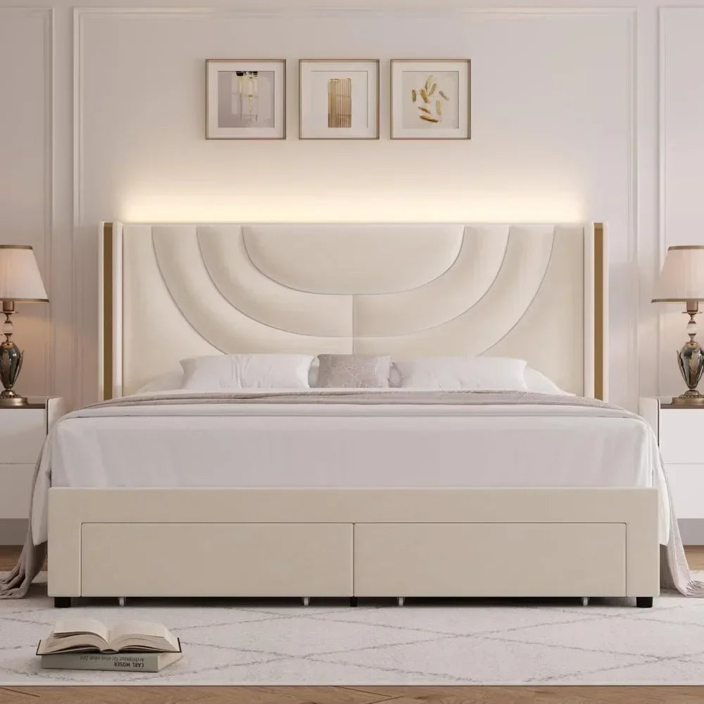 Full LED Bed Frame with 2 Storage Drawers