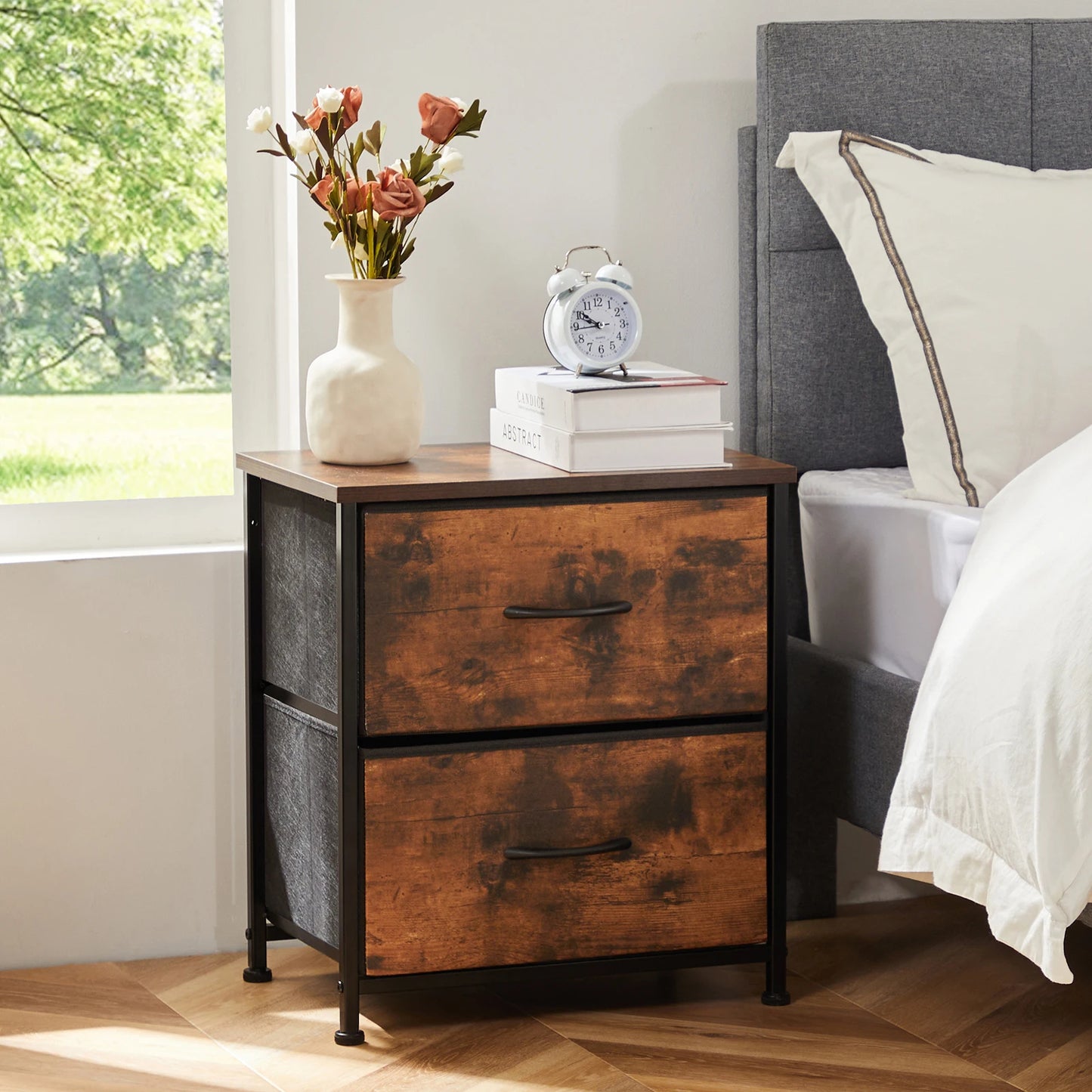 Nightstand With 2 Fabric Drawers