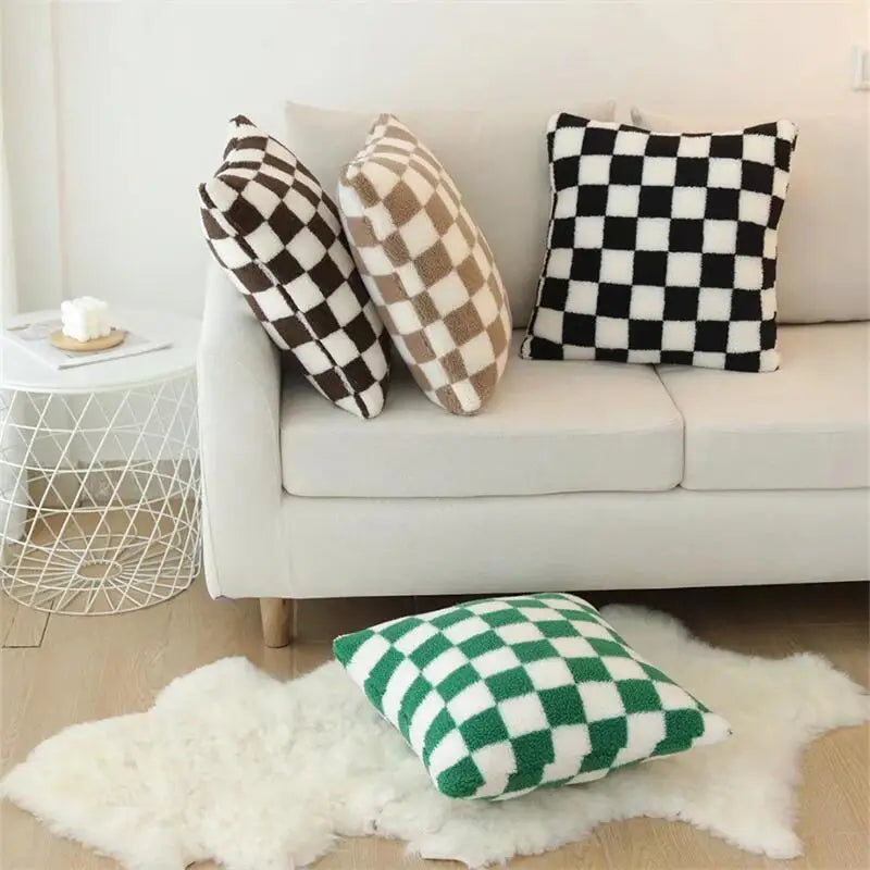 Fleece checkerboard cushion covers