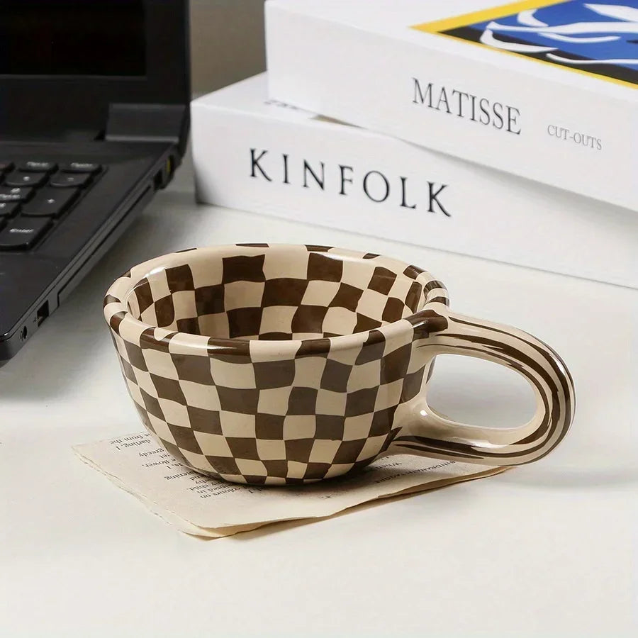 Ceramic plaid coffee mug