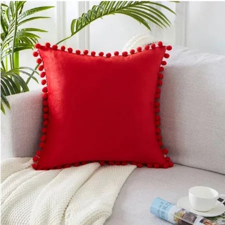 Velvet pom pom pillow cover