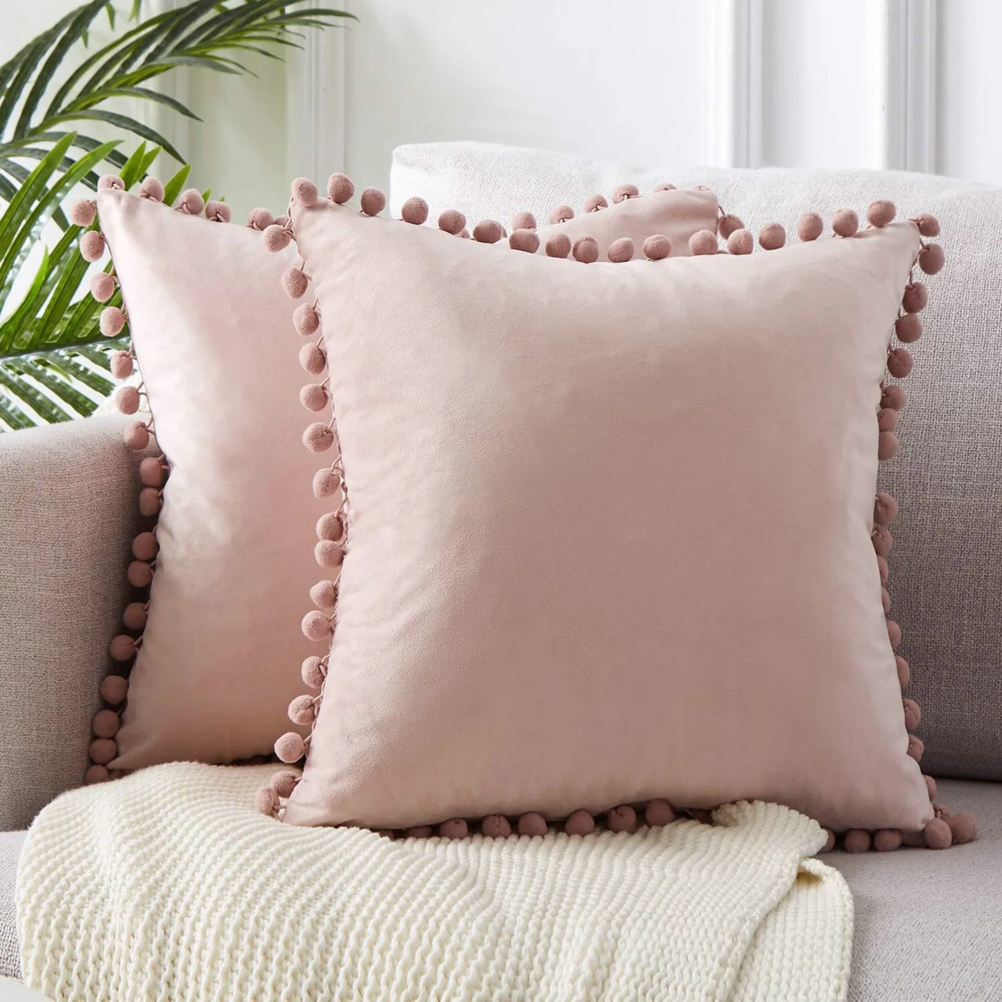 Velvet pom pom pillow cover