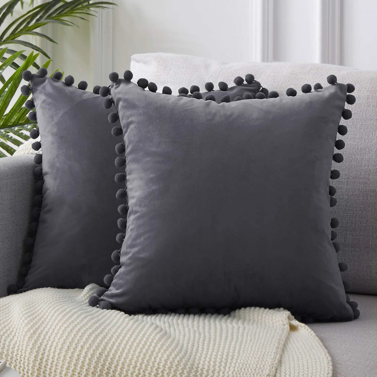 Velvet pom pom pillow cover