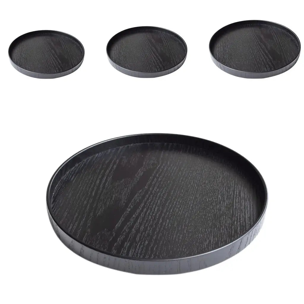 Round Wooden Black Tray