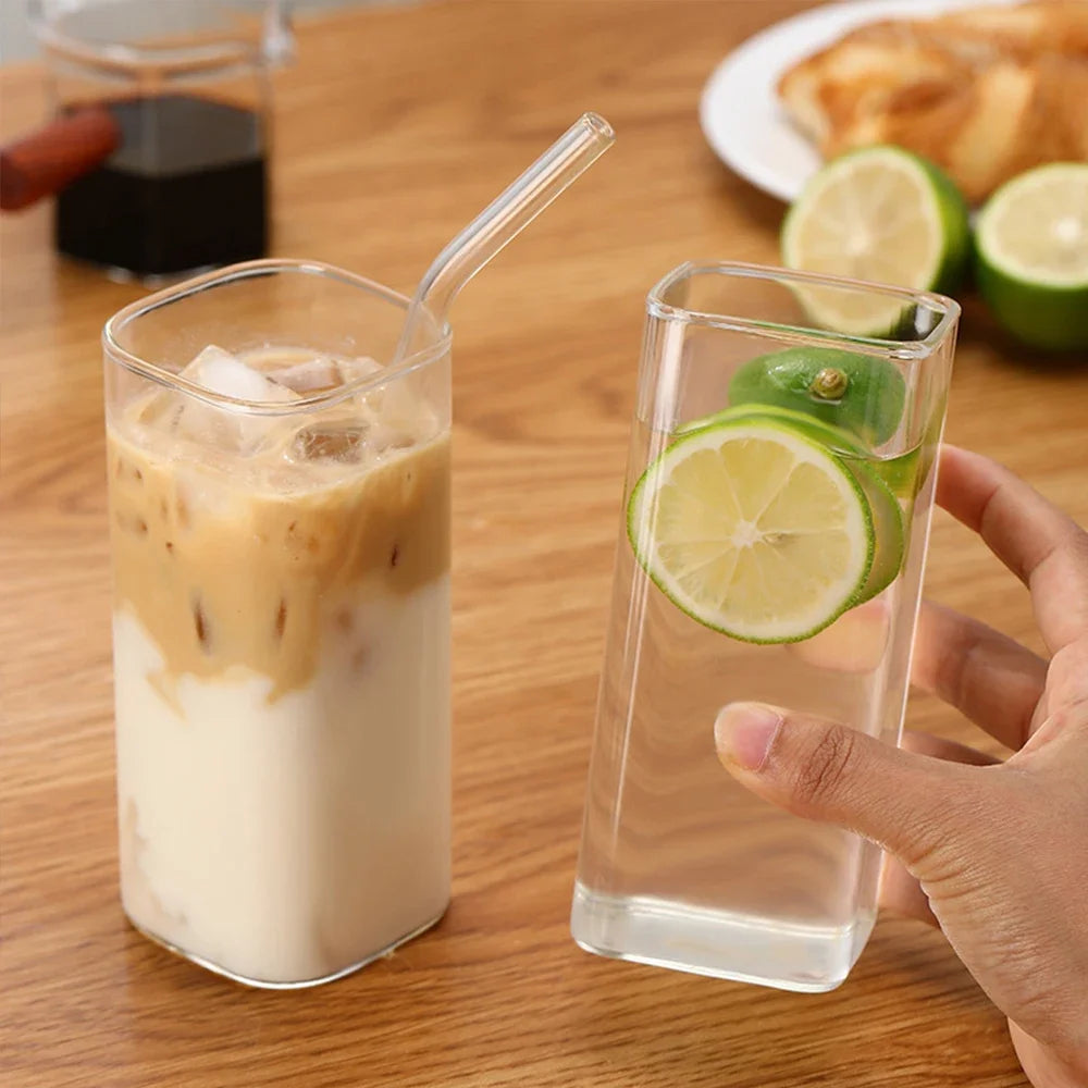 Glass squared drinking mug