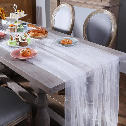 Pearl Semi-Sheer Gauze Table Runner