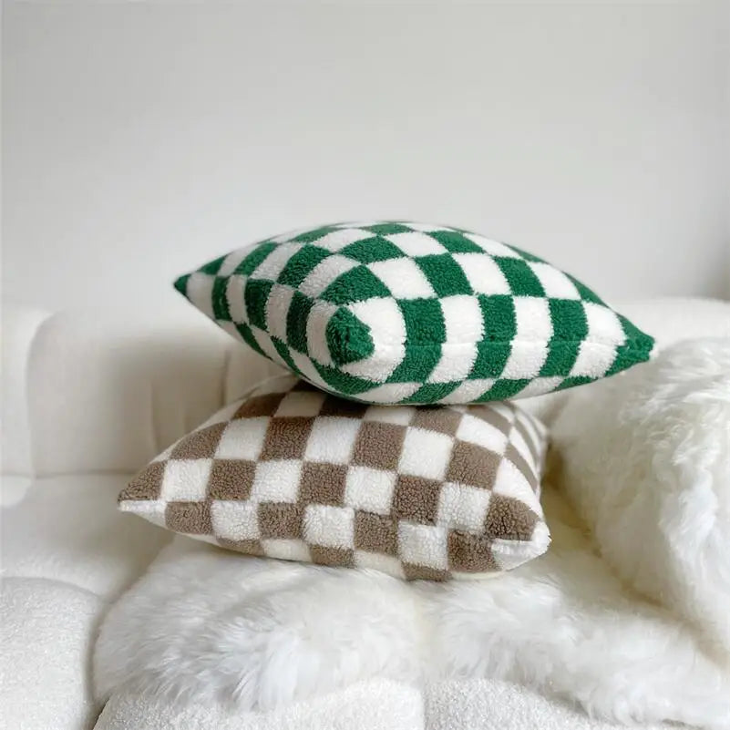 Fleece checkerboard cushion covers