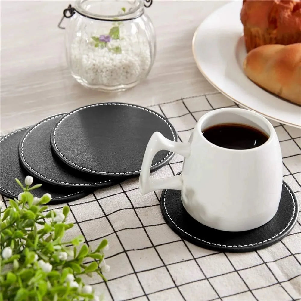 PU Leather round coaster set